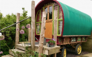 gypsy caravan in the garden of The Hideaway at Lower Barns, award winning B&B, Cornwall